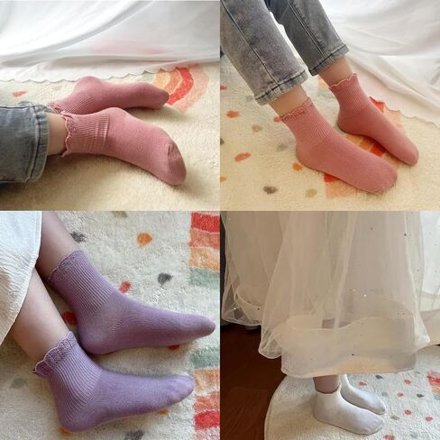 Baby Socks,6 Pairs Toddler Baby Girls Socks Frilly Ruffle or Ankle Socks,Kids Baby Multi Colors Cotton Dress Socks (US, Age, 1 Year, 3 Years, white pinkish purple) in Saudi Arabia
