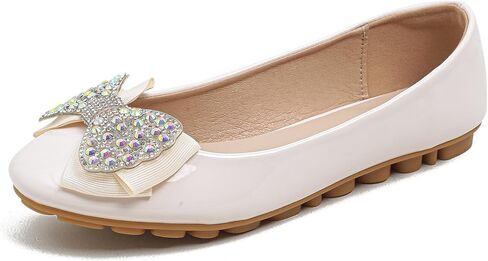Flats Shoes Women Leather Comfortable Flats Round Toe Bow Slip on Wide Width Work Flats for Women in Saudi Arabia