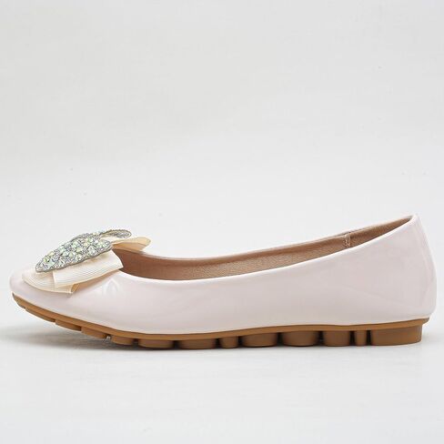 Flats Shoes Women Leather Comfortable Flats Round Toe Bow Slip on Wide Width Work Flats for Women in Saudi Arabia