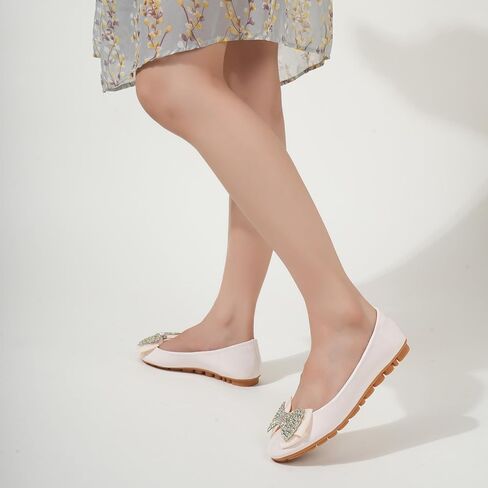 Flats Shoes Women Leather Comfortable Flats Round Toe Bow Slip on Wide Width Work Flats for Women in Saudi Arabia