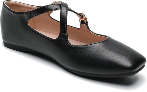 Women's Cross Strap Ballet Flats Square Toe Casual Retro Mary Jane Lolita Dress Shoes in Kuwait