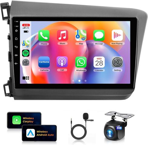 [8Core 4+64G] Car Stereo for Honda Civic 2012-2015 Wireless Carplay Android Auto,9" 1280 * 720P IPS Touch Screen Radio, Android15/GPS/5G WiFi/32EQ DSP/59UI/Bluetooth5.0/SWC+AHD Backup Camera&Mic in Saudi Arabia