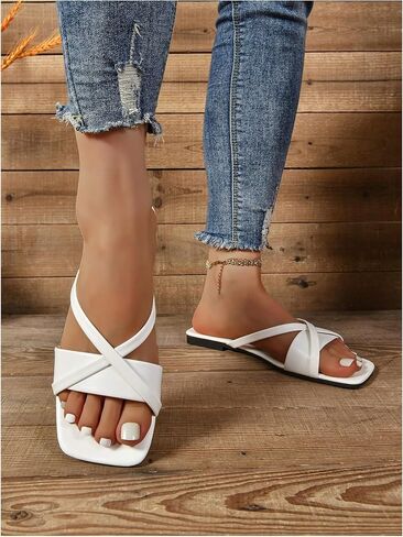 GORGLITTER Women's Criss Cross Strappy Sandals Dress Slip On Flip Flops Flats Summer Slide Shoes in Saudi Arabia