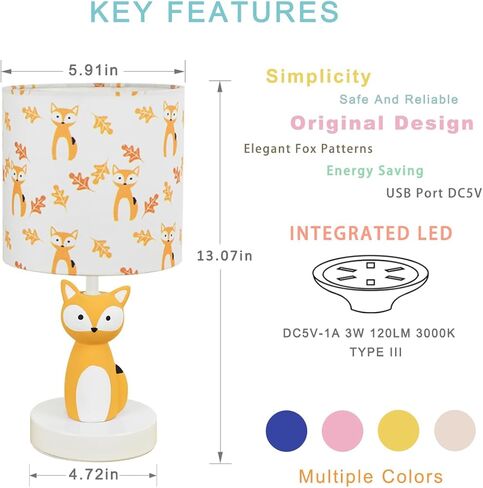 مصابيح طاولة LAMPWELL FOX مع منفذ USB DC5V ، مجموعة من 2 ، مصباح طاولة الأطفال البني الفاتح ، ضوء ليلي لغرفة الأطفال ، حضانة ، غرفة نوم ، عداد المطبخ ، gameroom ، φ5.91 × H12.88in ، الصنع يدويًا in Kuwait