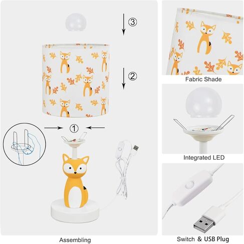مصابيح طاولة LAMPWELL FOX مع منفذ USB DC5V ، مجموعة من 2 ، مصباح طاولة الأطفال البني الفاتح ، ضوء ليلي لغرفة الأطفال ، حضانة ، غرفة نوم ، عداد المطبخ ، gameroom ، φ5.91 × H12.88in ، الصنع يدويًا in Kuwait