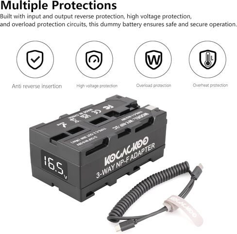 النوع C إلى NP-F550/970/770 بطارية وهمية مزدوجة مع شاشة الجهد ومنفذ إدخال/إخراج Type-C لشاشات Atomos Ninja/Shinobi ، نقل الفيديو اللاسلكي ، مصابيح LED ، إلخ in Kuwait