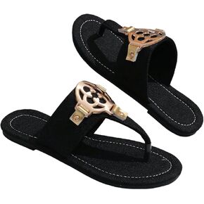 GORGLITTER Women's Metallic Thong Flat Sandals Slip On Flip Flops Open Toe Slide Sandals