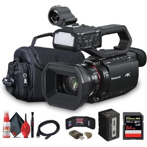 Panasonic AG-CX20 Professional Compact 4K Camcorder Ideal for Broadcast, Live Streaming, and Event Videography (AG-CX20) + 64GB Card + Bag + Card Reader + Memory Wallet + Cleaning Kit + HDMI Cable