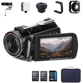 ORDRO 4K Camcorder AC5 Plus Live Streaming Video Camcorder, 12X Optical Vlog Camera for YouTube, 3.1'' Rotatable Screen Autofocus WiFi Camera with SD Card, Stabilizer, Mic, Wide Angle Lens, Batteries