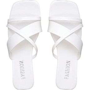 OYOANGLE Women's Leather Strappy Square Open Toe Flat Sandal Fashion Criss Cross Slip on Slide Sandals