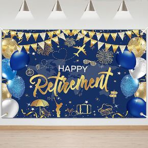 Mocsicka Retirement Party Decorations Blue and Gold Happy Banner for Men and Women Photo Booth Props (Blue Gold ، 180x110cm)