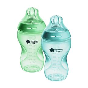 Tommee Tippee Natural Start Baby Bottle, 11oz, Thicker Feed, Breast-Like Nipple for Babies 6 Months+, Fiesta Colorful Bottles, Green and Teal, 2 Count