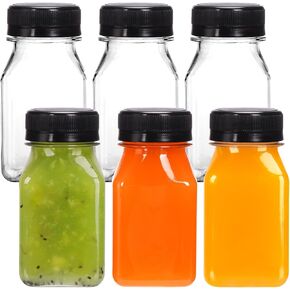 Moretoes 6pcs 10oz Plastic Juice Bottles with Caps, Clear Empty Reusable Water Bottles, Disposable Beverage Containers Bulk for Juicing Smoothies Turmeric Juice Milk and Other Beverages