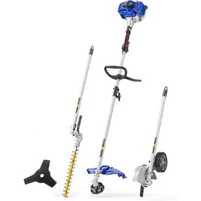 26cc Weed Wacker Gas Powered, String Trimmer/Edger, Pole Saw, Hedge Trimmer and Brush Cutter Blade, 4-in-1 Multi Yard Care Tools, Rubber Handle & Shoulder Strap Included