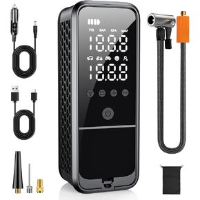 Tire Inflator Portable Air Compressor, 160 PSI Air Pump for Car Tires with Digital Pressure Gauge, Electric Bike Pump with LED Light Portable Tire Inflator for Car, Motorcycle, Bike, Ball