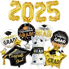 KatchOn, 2024 Graduation Balloons Set - Pack 11 | Big, 28 Inch, Graduation Cap Balloon | Gold 2024 Balloons, Graduation Decorations Class of 2024 | Congrats Grad Balloon, Graduation Party Decorations