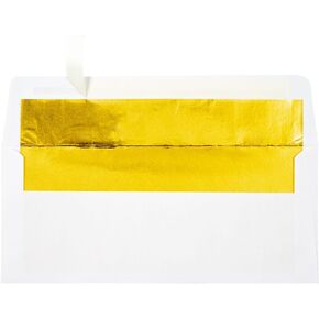 LUXPaper #10 Foil Lined Business Envelopes | Peel & Press | 4 1/8" x 9 1/2" | White w/Gold LUX Lining | 60lb. Text | 50 Qty