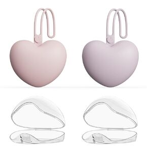 4pcs Pacifier Holder Case Set, 2pcs Silicone Portable Pacifier Pouch and 2pcs Transparent Pacifier Storage Container, Cute Heart Shape Pacifier Storage Case for Newborn Baby（Pink+Khaki）