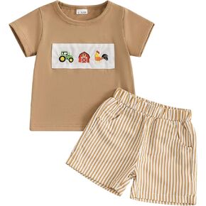 Toddler Baby Boy Summer Clothes Golf Cart Embroidery Striped T-shirt Elastic Jogger Shorts 2Pcs Kids Cute Outfits