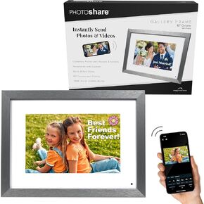 PhotoShare Gallery 10.1" WiFi Digital Photo Frame | Send Photo or Video from Phone to Digital Picture Frame with Free PhotoShare Frame App | End-to-End Encryption | Chrome Finish