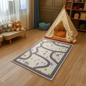 Navaris Car Play Mat - Kids Car Rug with Anti-Slip Particles - Easy to Clean Playroom Rugs - Playmat Perfect for Children's Bedrooms, with Hopscotch Design
