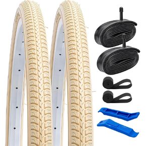 YUNSCM 2-PCS 26x1 3/8 (37-590) Bike Tires and 26x1 3/8" Heavy Duty Bike Tubes Schrader Valve with 2 Rim Strips Compatible with 26 x 1 3/8 26x1 3-8 Bike Bicycle Tires and Tubes (Y-1072)