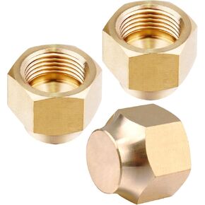 3 Pack Brass Flare Cap 5/8 Inch Compression Cap Stop Valve Cap 45 Degree Flare Tube Gas Line Cap Pipe Fittings