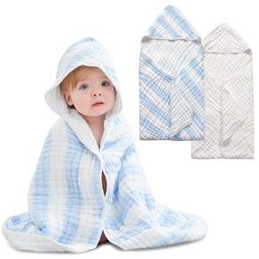 Muslin Hooded Baby Towel, 9 Layers Natural Cotton Baby Bath Towels, 32 X 32 inches Soft Towel for Boys,Girls (Pink Striped and White)