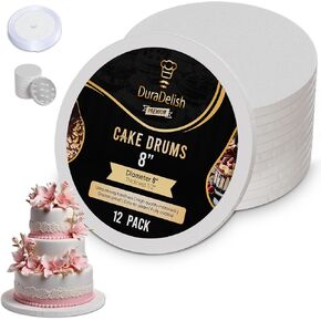 Cake Drums 8,10 and 12 inch, 12 Pack, Wrapped Edge, 1/2 inch Thick, Cake Carrier, Sturdy Cake Base, Cake Stand, White Cake Board, Cake Decorating kit, Round Cake Drum, Bases para pasteles