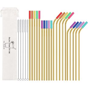 20 عبوة من شفاطات الشرب المعدنية المصنوعة من الفولاذ المقاوم للصدأ قابلة لإعادة الاستخدام، مقاس 10.5 بوصة و8.5 بوصة مع 20 طرفًا من السيليكون و5 فرش للمصاصة وحقيبة سفر واحدة، شفاطة معدنية طويلة جدًا صديقة للبيئة تناسب كوب سعة 20 24 30 أونصة in Kuwait