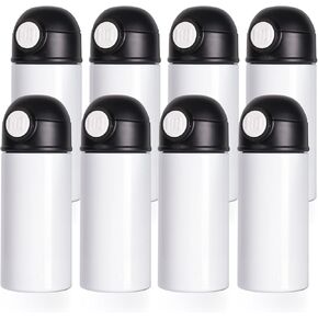 PYD Life 8 Pack Sublimation Kids Water Bottles Blanks 12 OZ Straight Skinny Kids Tumbler Sippy Up Cup with Pop Mixed Color Lid for Tumbler Heat Press Sublimation Oven Printing