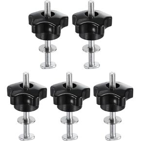 HARFINGTON 5Set T Track Bolts Knob Kit M8 x 100mm Threaded Bolts M8 x 50mm Star Hand Nut Clamping Knob with Washer for Woodworking Jigs and Fixtures, Black Silver