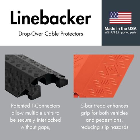 Linebacker CP1X125-GP-O Polyurethane Heavy Duty General Purpose 1 Channel Open Top Cable Protector with 1.25" Channel and T-Shaped Connectors, Orange, 36" Length, 11.5" Width, 1.6" Height in Saudi Arabia