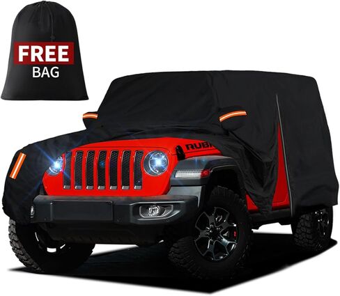 Car Cover for Jeep Wrangler 4 Door 2006-2024 JK JL TJ YJ CJ, Waterproof 6 Layers Custom Fit Outdoor Sun Rain Snow Hail Protection with Driver Door Zipper 210D Oxford in Kuwait