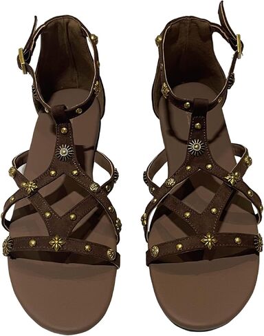 Women's Strappy Sandals with Gold Studded Details, Black, Ankle Strap Sandals with Studs and Floral Details in Saudi Arabia