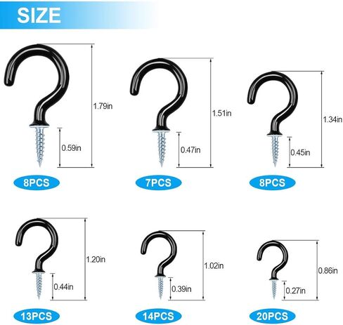 20 Pack Ceiling Hooks, 2 in Screw Cup Hooks, Vinyl Coated Heavy Duty Screw Hooks, Ceiling Hooks for Hanging Plants, Screw in Hooks for Outdoor String Lights, Ceiling Plant Hangers. in Saudi Arabia