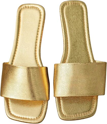 GORGLITTER Women's Gold Sandals Dressy Wedding Flats Cute Flip Flops 2026 | Gold Slides, Fancy Sandals, Boho, Summer, Vacation, Beach, Square Toe Flats, Going Out Shoes in Saudi Arabia