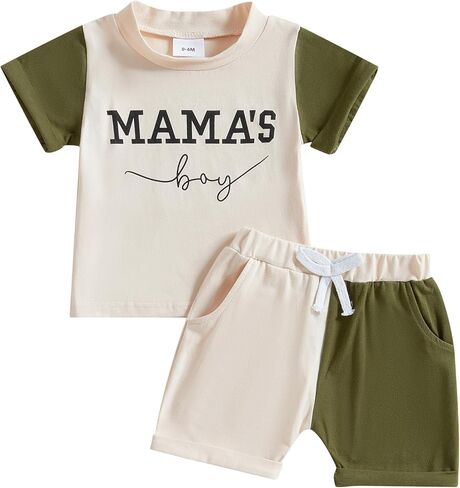 Baby Boy Summer Clothes Letter Contrast Short Sleeve T-shirt Top and Elastic Shorts 2 Pcs Set Toddler Infnat Outfit in Saudi Arabia