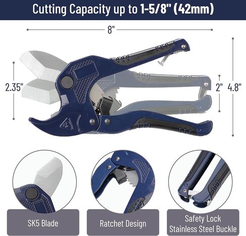 Bates- PVC Pipe Cutter, Cuts up to 1-1/4", Sky Blue Ratcheting PVC Pipe Cutter Tool, Pipe Cutters PVC Pipe Shears, Plastic Pipe Cutter, PEX Pipe Cutter, PVC Cutter Tool, PVC Ratchet Cutter in Saudi Arabia