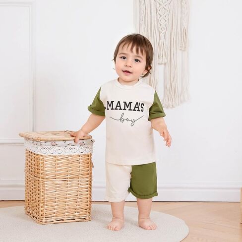 Baby Boy Summer Clothes Letter Contrast Short Sleeve T-shirt Top and Elastic Shorts 2 Pcs Set Toddler Infnat Outfit in Saudi Arabia