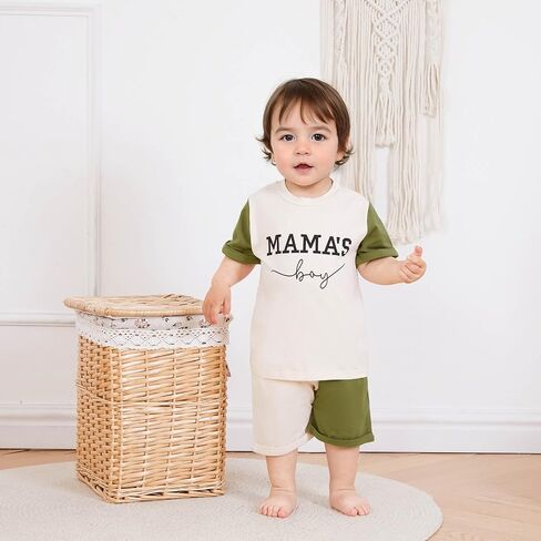 Baby Boy Summer Clothes Letter Contrast Short Sleeve T-shirt Top and Elastic Shorts 2 Pcs Set Toddler Infnat Outfit in Saudi Arabia