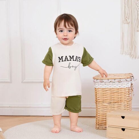 Baby Boy Summer Clothes Letter Contrast Short Sleeve T-shirt Top and Elastic Shorts 2 Pcs Set Toddler Infnat Outfit in Saudi Arabia