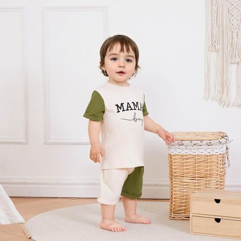 Baby Boy Summer Clothes Letter Contrast Short Sleeve T-shirt Top and Elastic Shorts 2 Pcs Set Toddler Infnat Outfit in Saudi Arabia