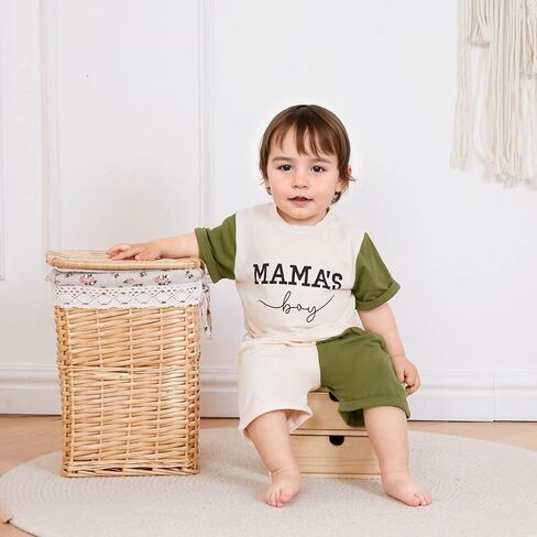 Baby Boy Summer Clothes Letter Contrast Short Sleeve T-shirt Top and Elastic Shorts 2 Pcs Set Toddler Infnat Outfit in Saudi Arabia