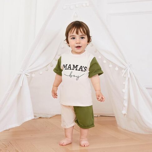 Baby Boy Summer Clothes Letter Contrast Short Sleeve T-shirt Top and Elastic Shorts 2 Pcs Set Toddler Infnat Outfit in Saudi Arabia
