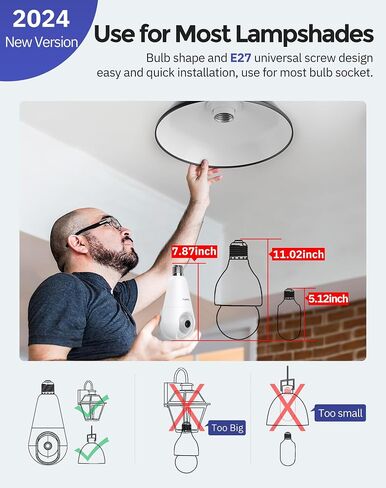 Hugolog 2K 3MP Light Light Pulb Camera 5G & 2.4GHz WiFi ، 360 ° كاميرا داخلية في الهواء الطلق للمنزل للمنزل ، والكشف عن الحركة ، والتحدث ثنائي الاتجاه ، والرؤية الليلية الملونة ، وإنذار صفارات الإنذار ، وتوافق مع Alexa in Kuwait
