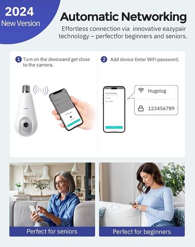 Hugolog 2K 3MP Light Light Pulb Camera 5G & 2.4GHz WiFi ، 360 ° كاميرا داخلية في الهواء الطلق للمنزل للمنزل ، والكشف عن الحركة ، والتحدث ثنائي الاتجاه ، والرؤية الليلية الملونة ، وإنذار صفارات الإنذار ، وتوافق مع Alexa in Kuwait