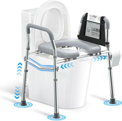 Raised Toilet Seat with Handles, Height and Width Adjustable FSA/HSA Eligible Toilet Seat Risers for Seniors 400lb Cozy Padded Raised Toilet Seat for Elderly, Handicap and Disabled Grey in Saudi Arabia