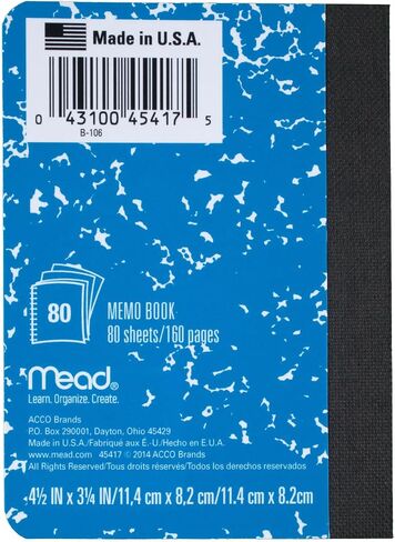 Mead Square Deal Memo Book, Narrow Ruled Paper, 80 Sheets, 4-1/2" x 3-1/4", Assorted Colors (45417) in Kuwait
