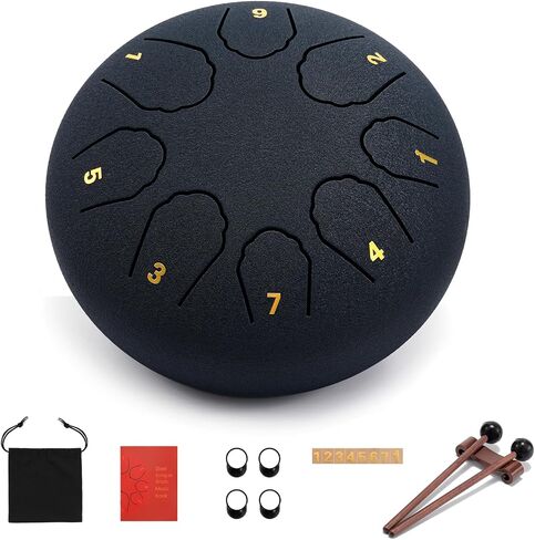 Steel Tongue Drum Set - 6 inch 8 Note Rain Drum Hand Pan Drum for Kids & Adult Music Education, Yoga, Prenatal Education and Outdoor Garden Use with Drum Mallets (Malachite) in Saudi Arabia